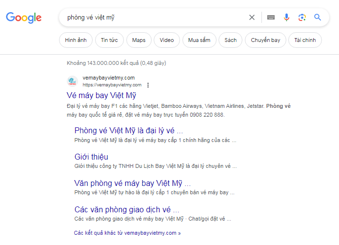 phòng vé Việt Mỹ trên google