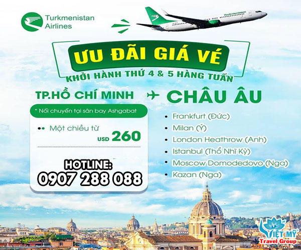 Turkmenistan Airlines ưu đãi vé máy bay đi Quốc tế