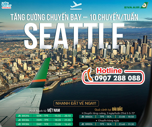 EVA Air tăng cường chuyến bay đến Seattle