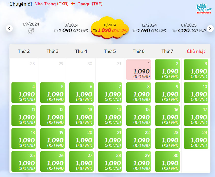 Giá vé máy bay giữa Nha Trang - Daegu của Vietjet Air