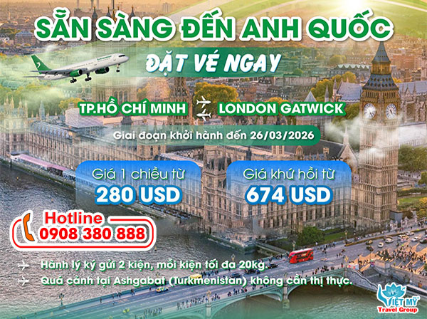 Turkmenistan Airlines ưu đãi vé đi London