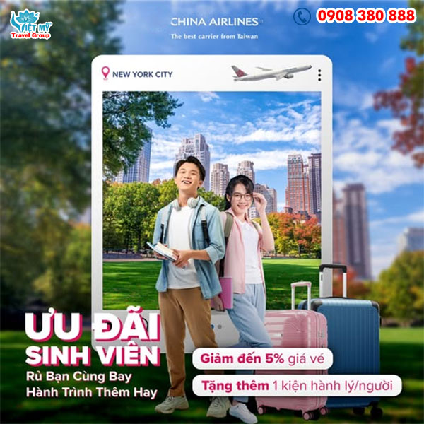 China Airlines ưu đãi cho 2 sinh viên đi cùng nhau