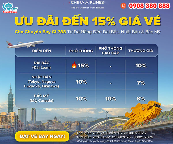 China Airlines ưu đãi vé đi Đài Bắc, Nhật Bản, Mỹ, Canada