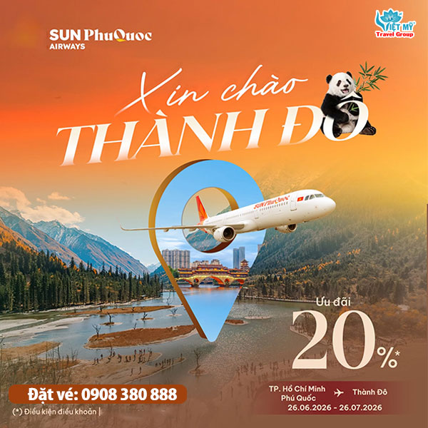 Sun PhuQuoc Airways ưu đãi vé đi Thành Đô