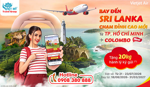 Vietjet ưu đãi chào đường bay mới TP.HCM – Colombo