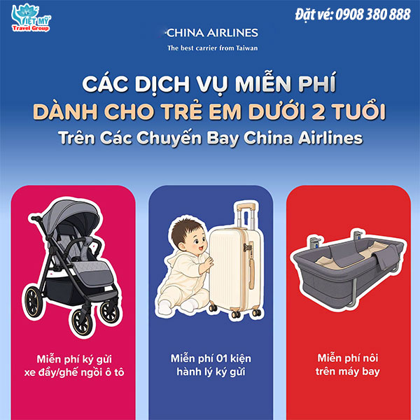 China Airlines miễn phí dịch vụ cho trẻ dưới 2 tuổi