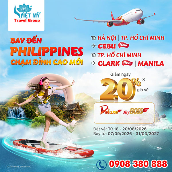 Vietjet ưu đãi vé Deluxe & SkyBoss đến Philippines