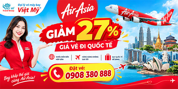 AIR ASIA giảm 27% giá vé đi Quốc tế