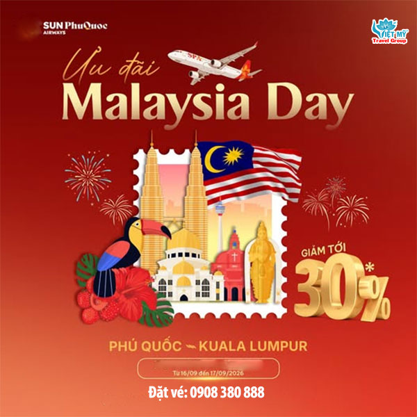 Sun PhuQuoc Airways giảm 30% vé đi Kuala Lumpur