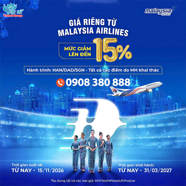 Malaysia Airlines ưu đãi vé đi Quốc tế