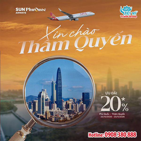 Sun PhuQuoc Airways giảm 20% giá vé đi Thâm Quyến